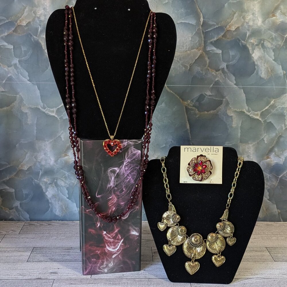 Fashion Jewelry Set: 3 Necklaces, and a Brooch
